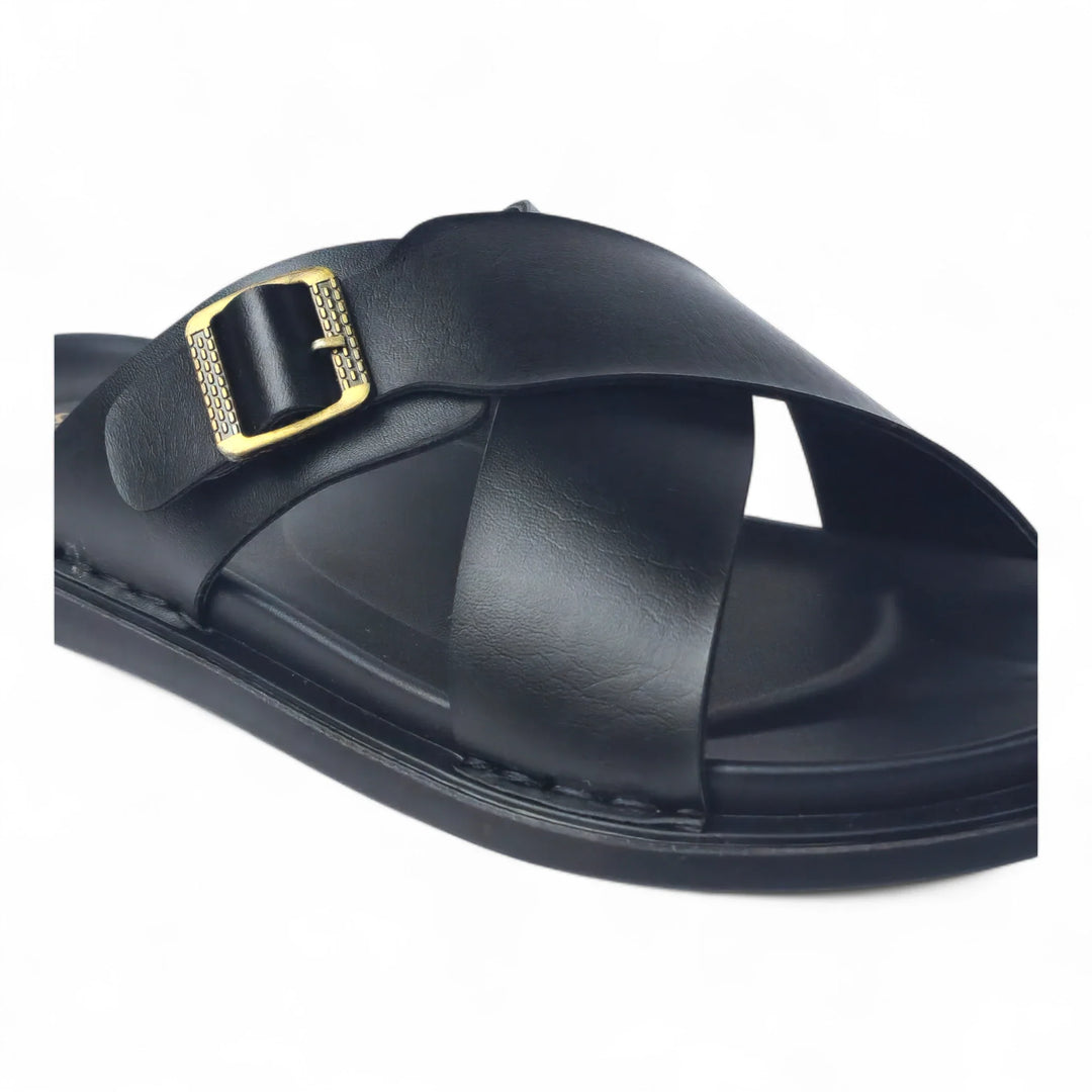 SKEROO 6408 Men's BLACK Chappal/Flip flop/Slipper Extra Soft Chappal Slipper Ethnic Wear Leather With Adjustable Buckle Strap Navratri Fashion Footwear. - qivii