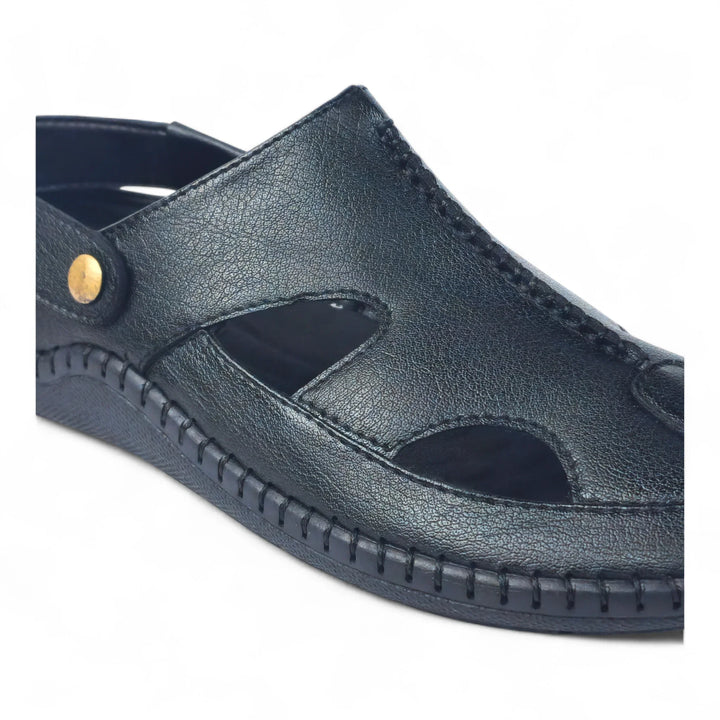 P&G 4030 Men's BLACK Slipon Sandal Extra Soft Sandal/Mojri/Ethnic Wear Leather With Adjustable Strap/Navratri Fashion Footwear. - qivii