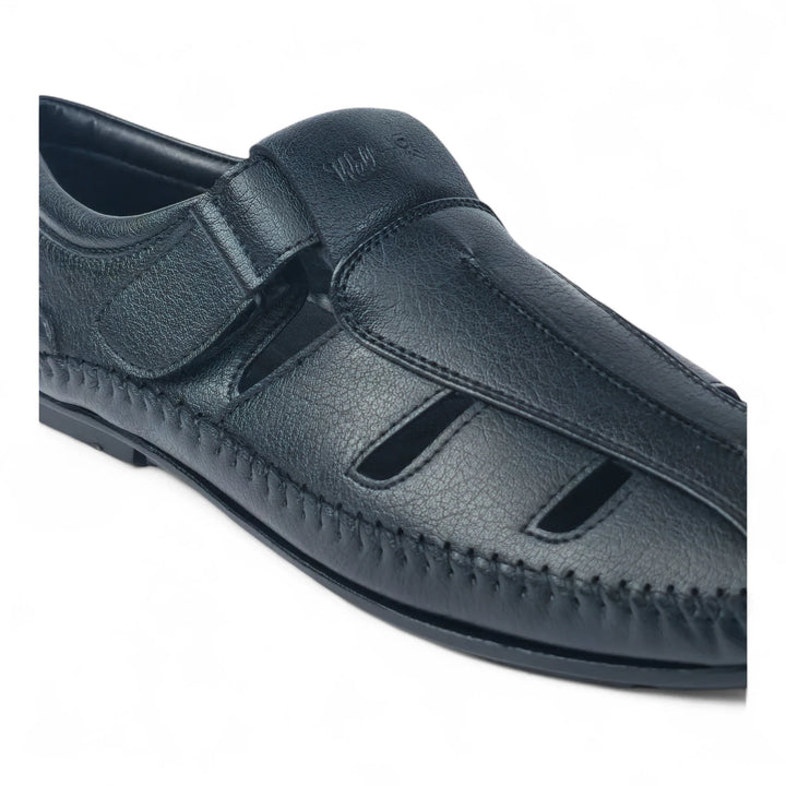 P&G N1404 Men's BLACK Slipon Sandal Extra Soft Sandal/Mojri/Ethnic Wear Leather With Adjustable Strap/Navratri Fashion Footwear. - qivii