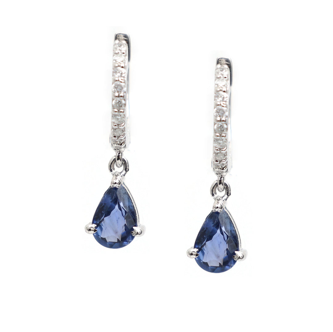 Blue Sapphire Pear Mini Huggies Earrings - qivii