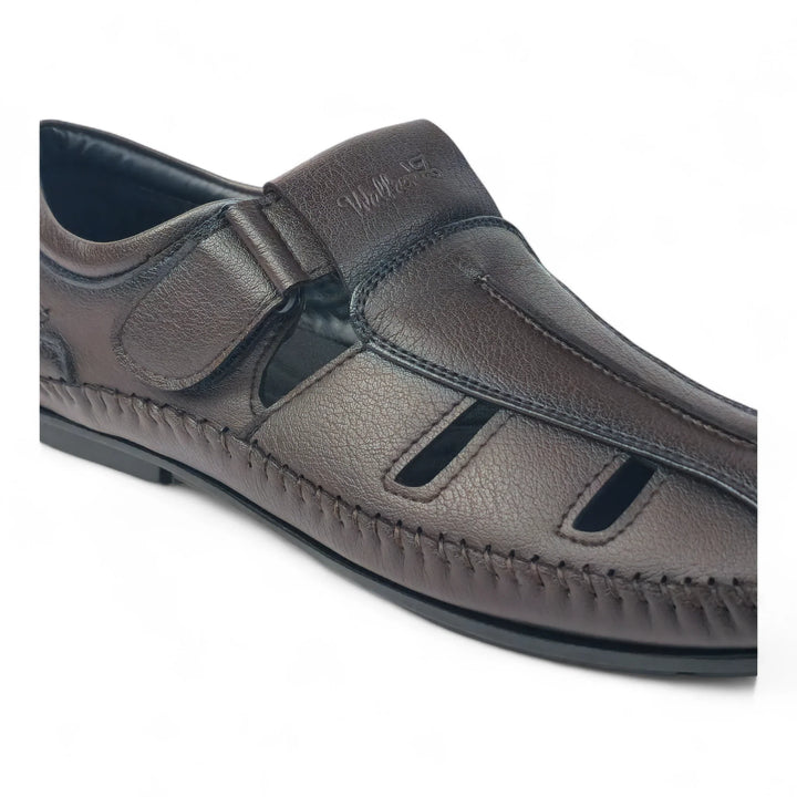 P&G N1404 Men's BROWN Slipon Sandal Extra Soft Sandal/Mojri/Ethnic Wear Leather With Adjustable Strap/Navratri Fashion Footwear. - qivii