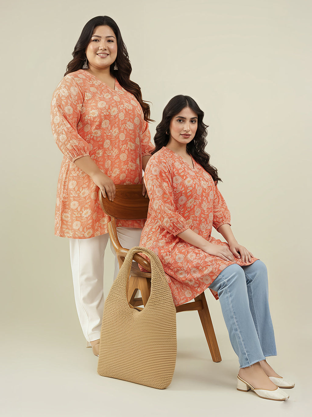 Orange Georgette Floral Tunic