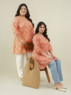 Orange Georgette Floral Tunic