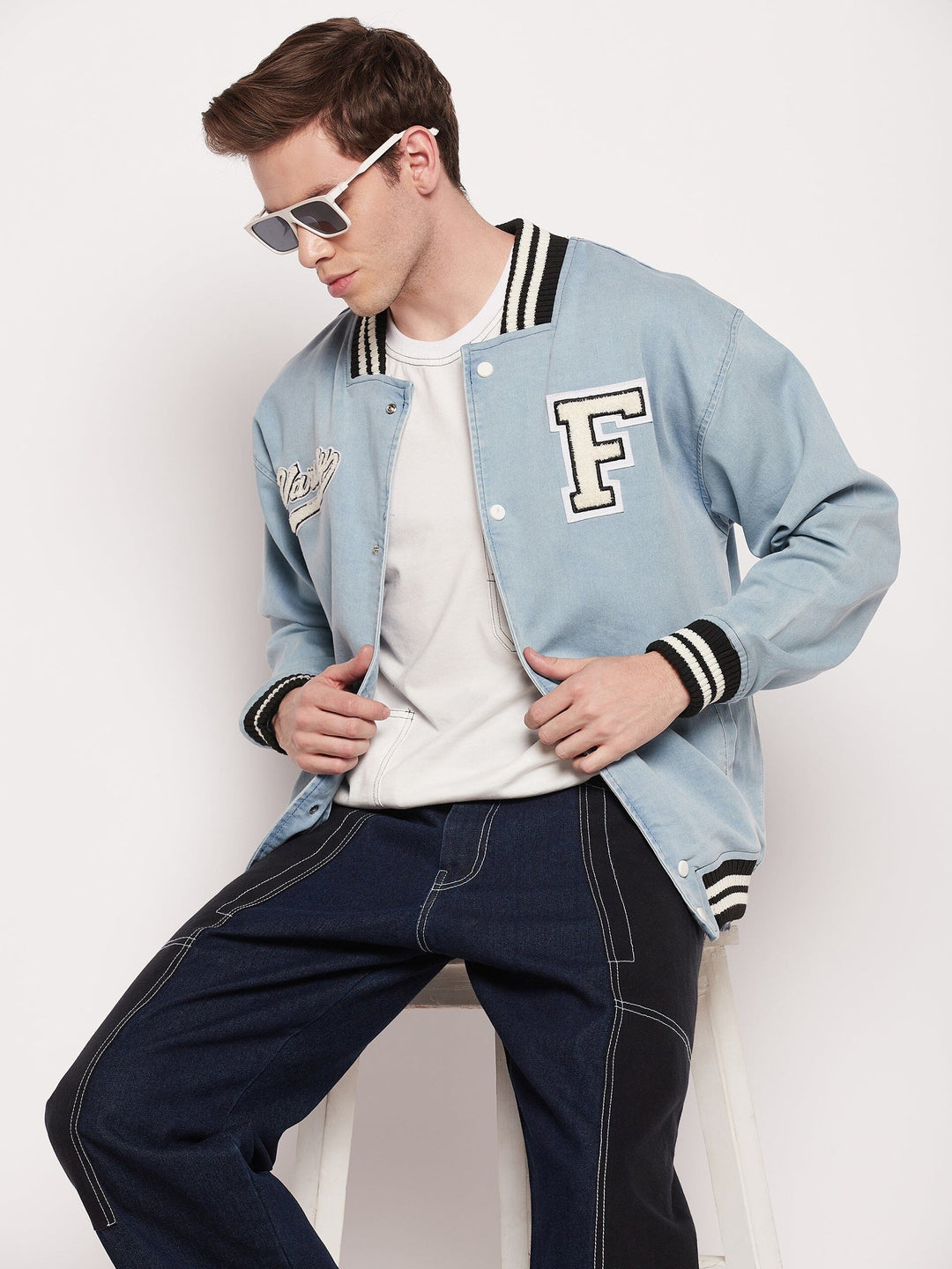 Blue Denim Varsity Jacket