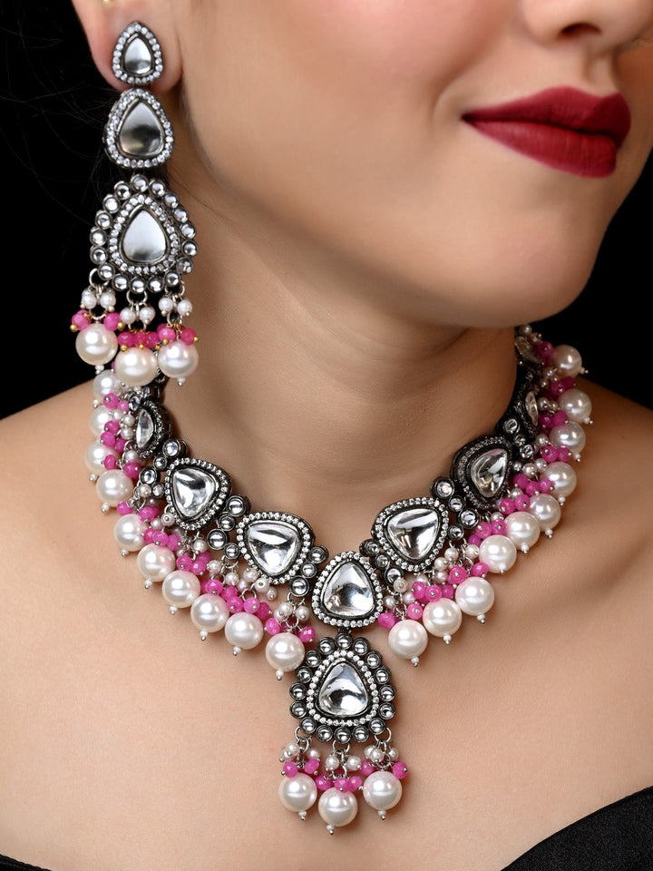 Beautiful Poornima Pink Kundan Necklace Set with Intricate Design and Sparkling Gems