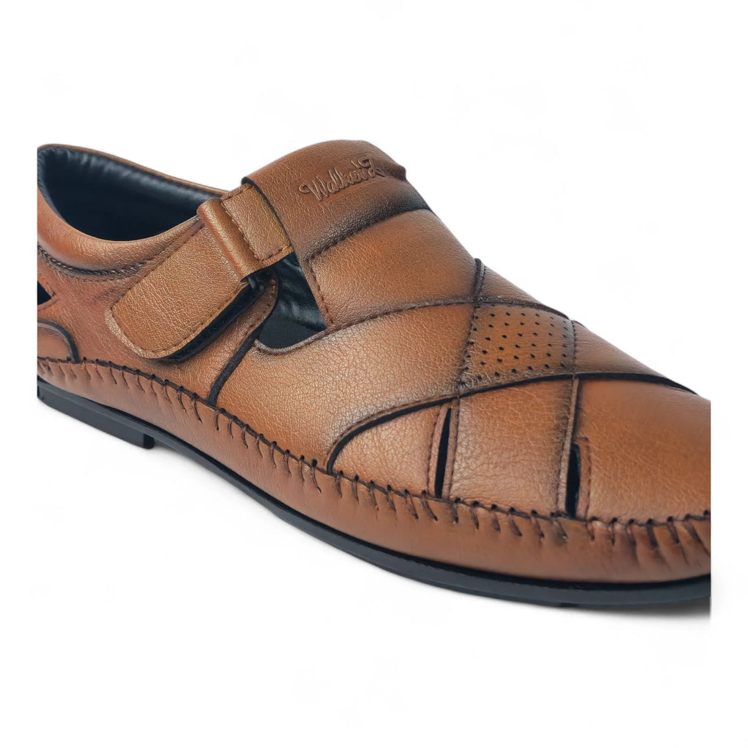 P&G N1401 Men's TAN Slipon Sandal Extra Soft Sandal/Mojri/Ethnic Wear Leather With Adjustable Strap/Navratri Fashion Footwear. - qivii