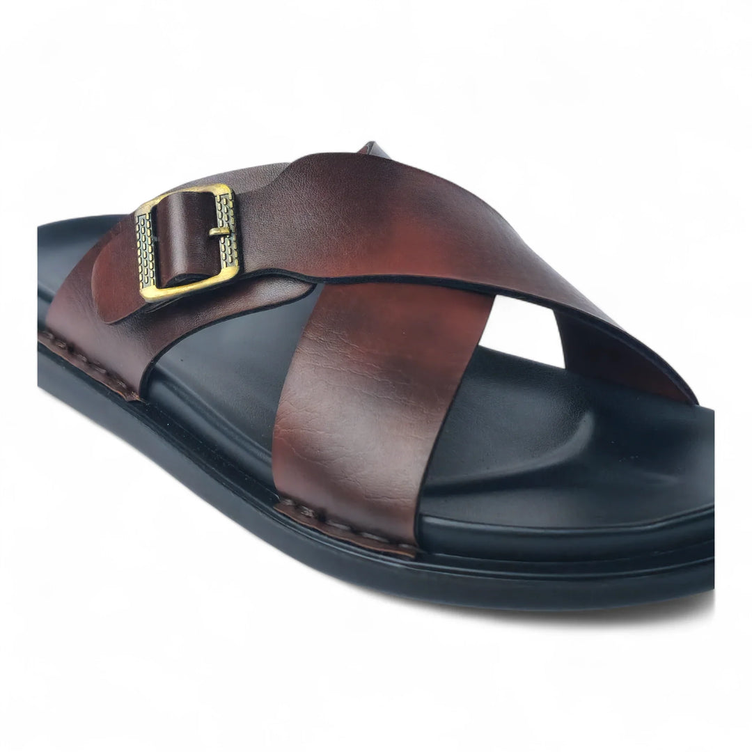 SKEROO 6408 Men's BROWN Chappal/Flip flop/Slipper Extra Soft Chappal Slipper Ethnic Wear Leather With Adjustable Buckle Strap Navratri Fashion Footwear - qivii