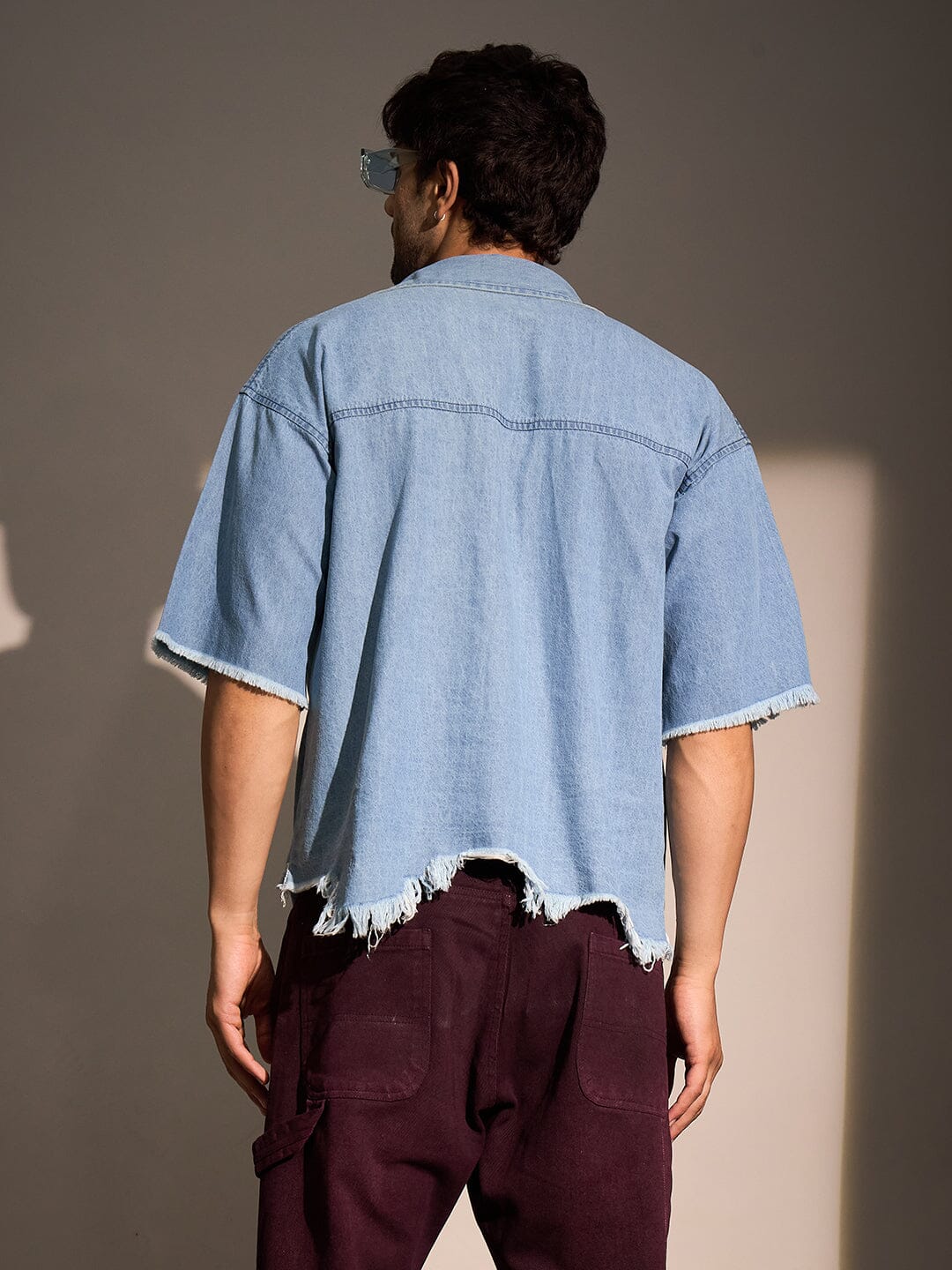 Ice Damaged Hem Short Sleeve Oversized Shirt