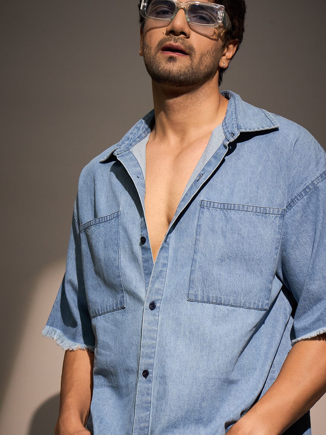 Ice Damaged Hem Short Sleeve Oversized Shirt