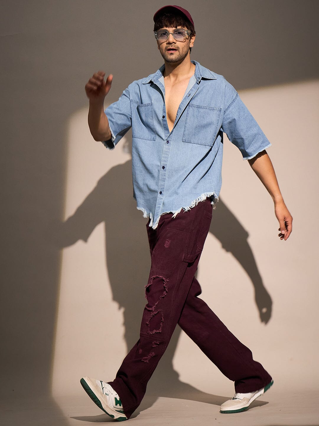 Ice Damaged Hem Short Sleeve Oversized Shirt