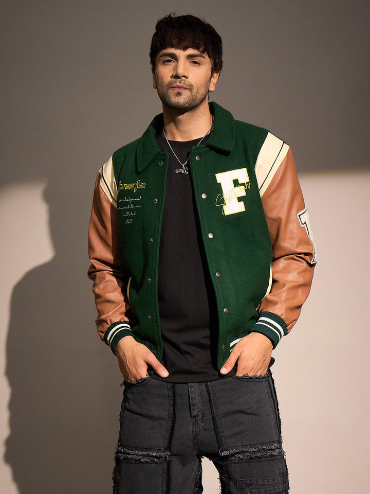 Green Statement Woollen Varsity Jacket
