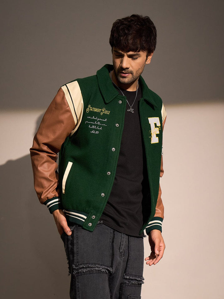 Green Statement Woollen Varsity Jacket