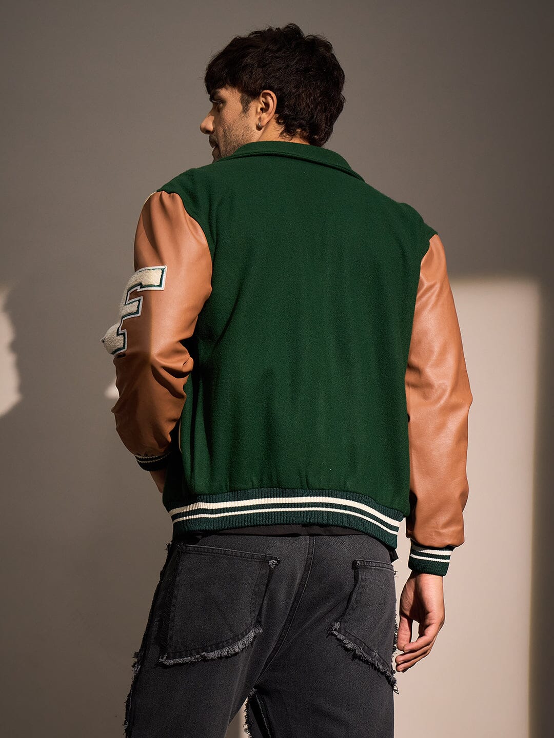 Green Statement Woollen Varsity Jacket
