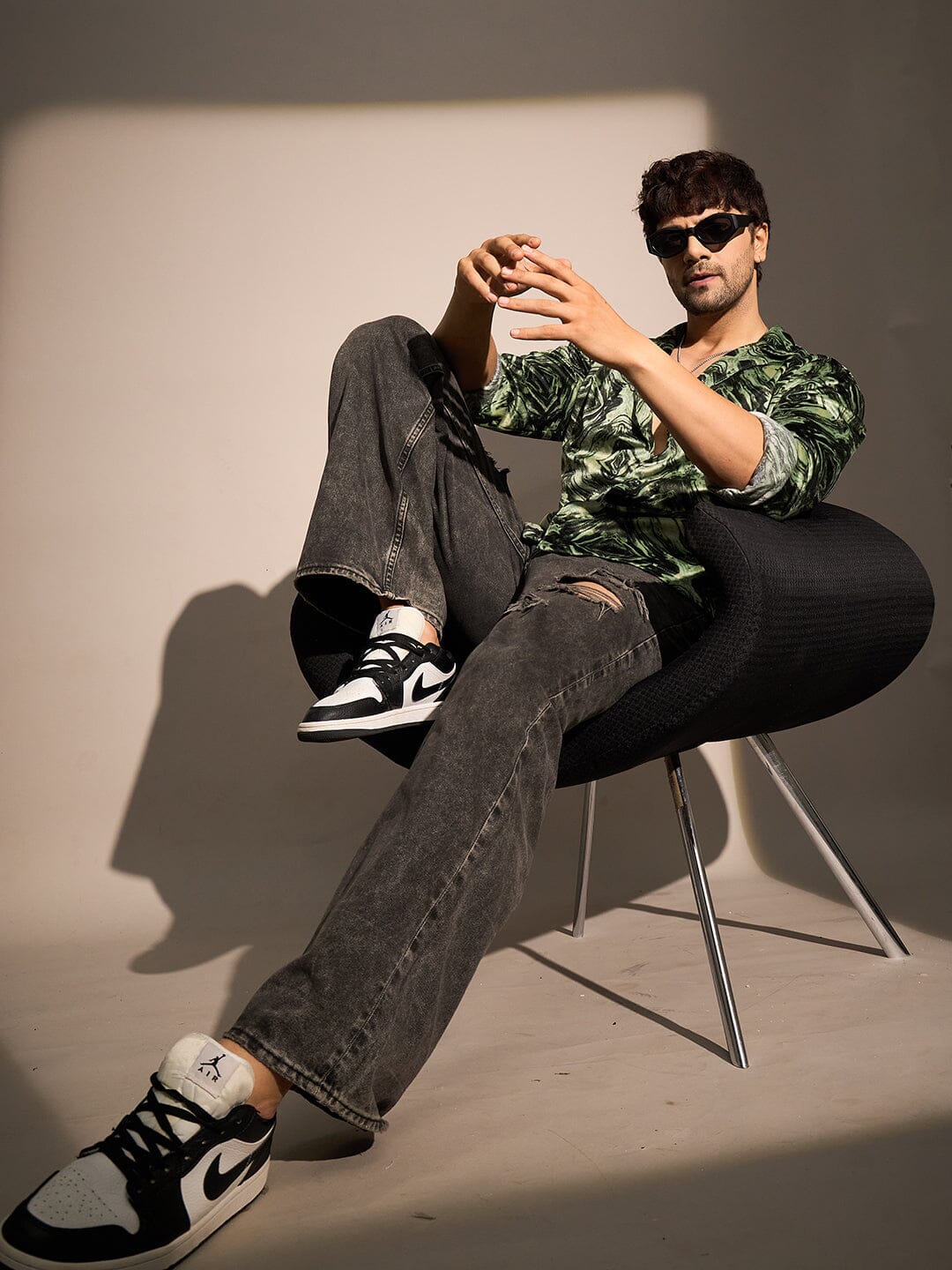 Green Textured Velveteen Cuban Shirt