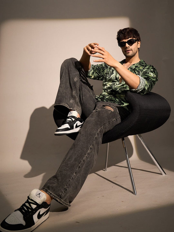 Green Textured Velveteen Cuban Shirt