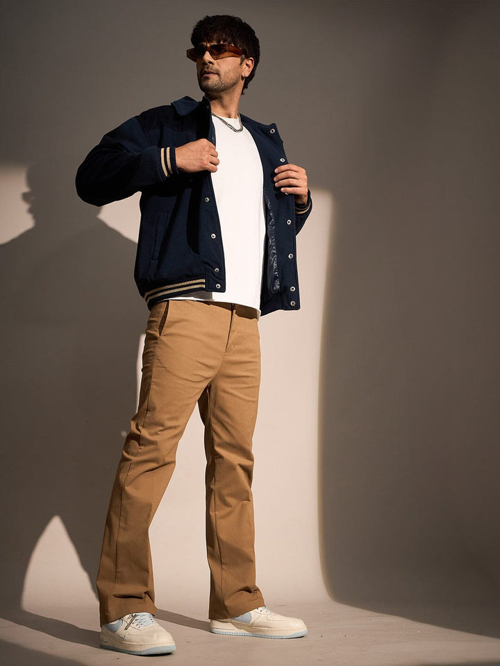 Navy Polar Fleece Varsity Jacket