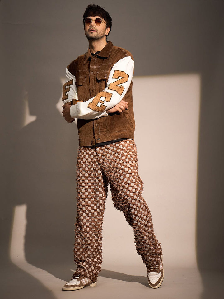 Brown Corduroy Letterman Jacket