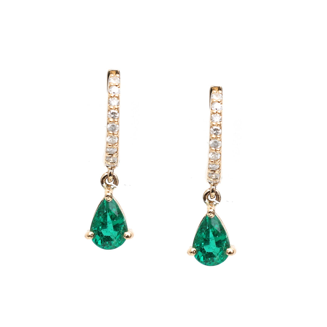 Emerald Pear Diamond Mini Huggies Earrings - qivii