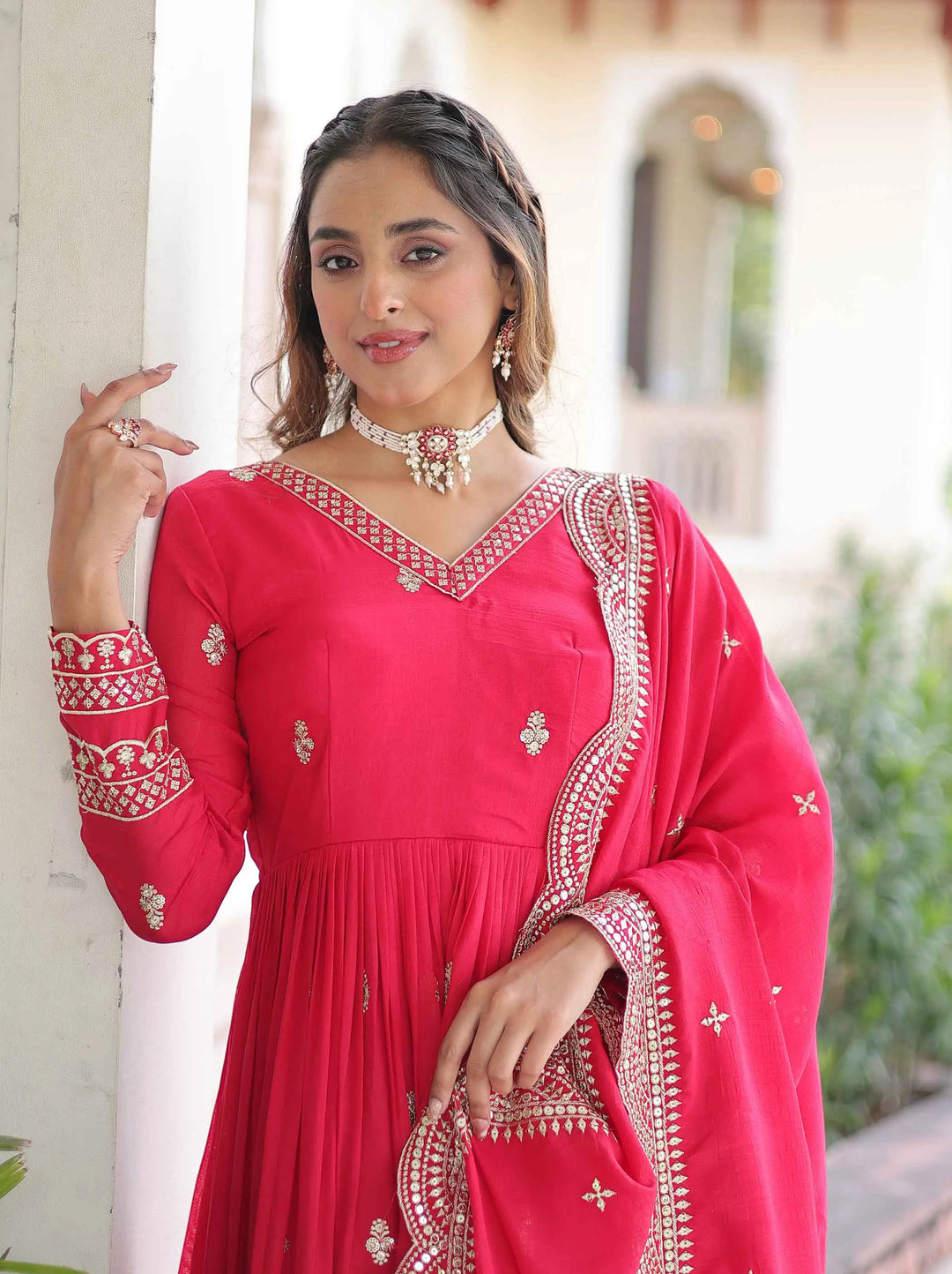 Pink Silk Gown With Sequins Embroidery Work