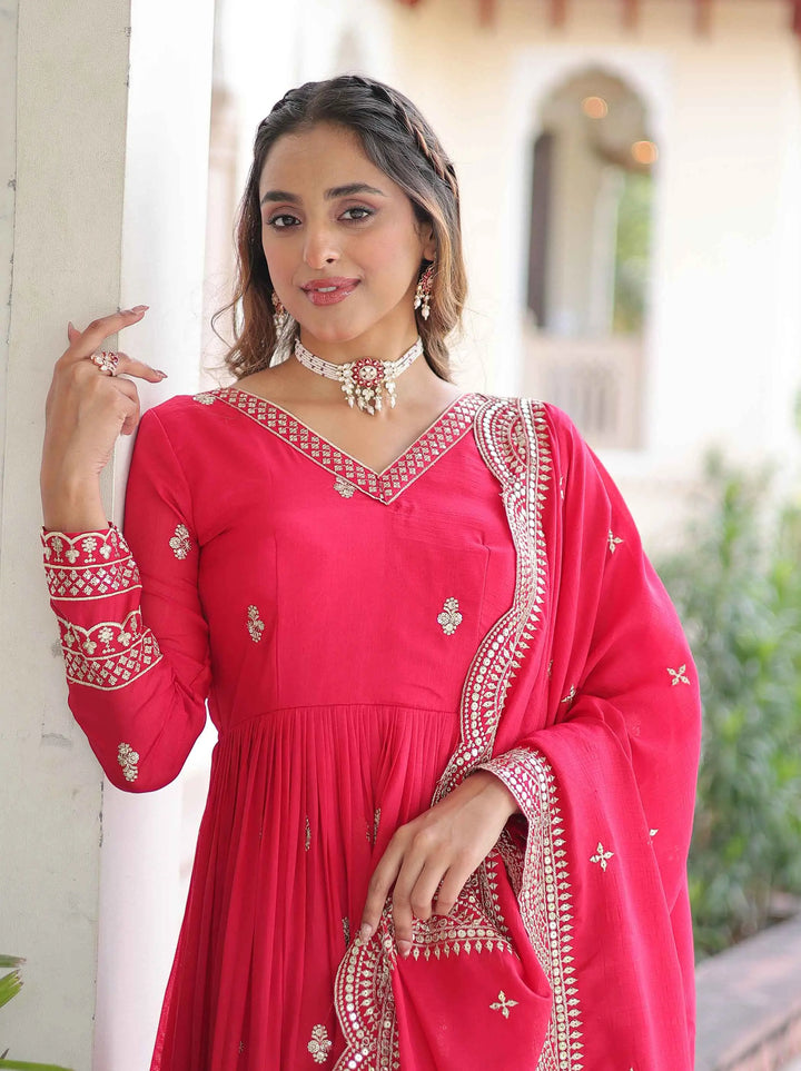 Pink Silk Gown With Sequins Embroidery Work