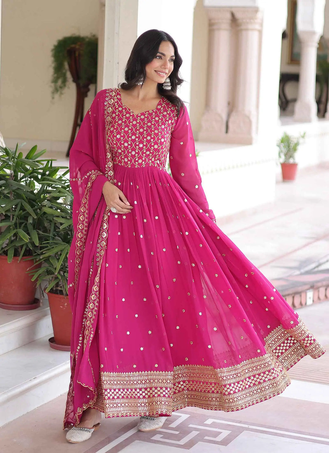 Rani Pink Sequins Embroidery Work Gown