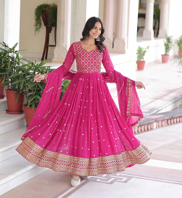 Rani Pink Sequins Embroidery Work Gown
