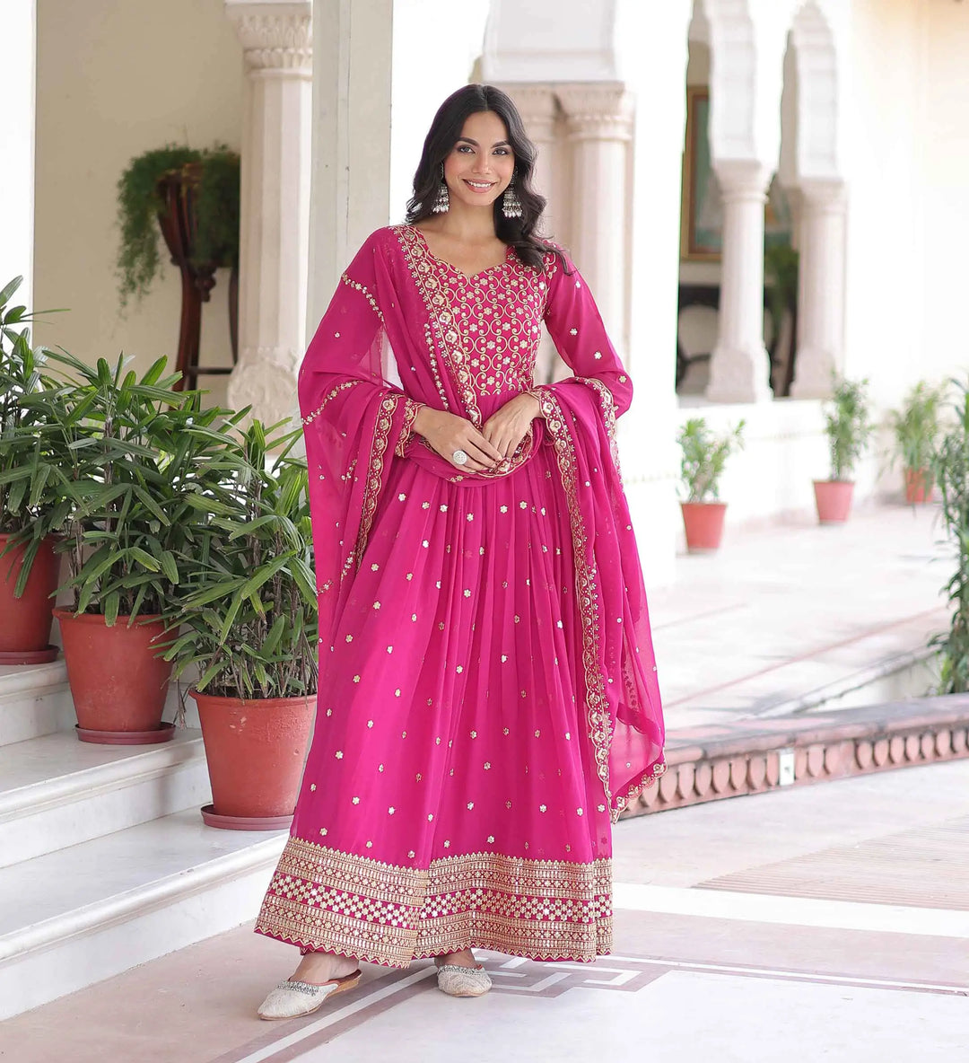 Rani Pink Sequins Embroidery Work Gown