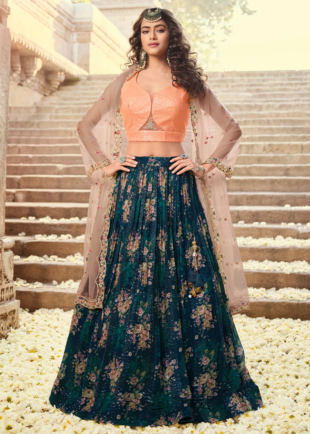 Viscose Georgette Sequin Slub work Ready to Wear Lehenga Choli - qivii