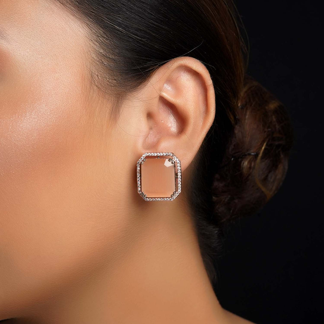 Ishita Peach Diamond Rhodium Plated Victorian Tops - qivii