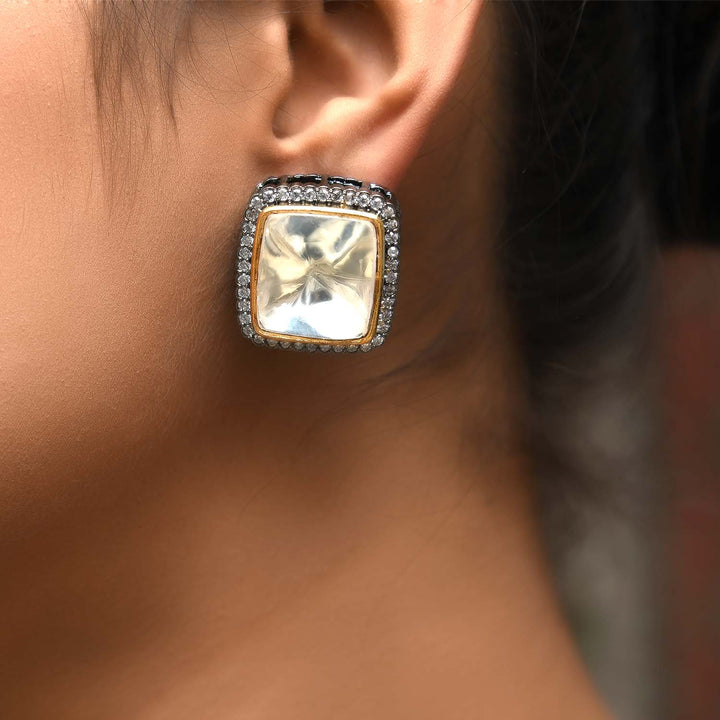 Ishwarya Diamond Polki Stone Rhodium Plated Tops - qivii