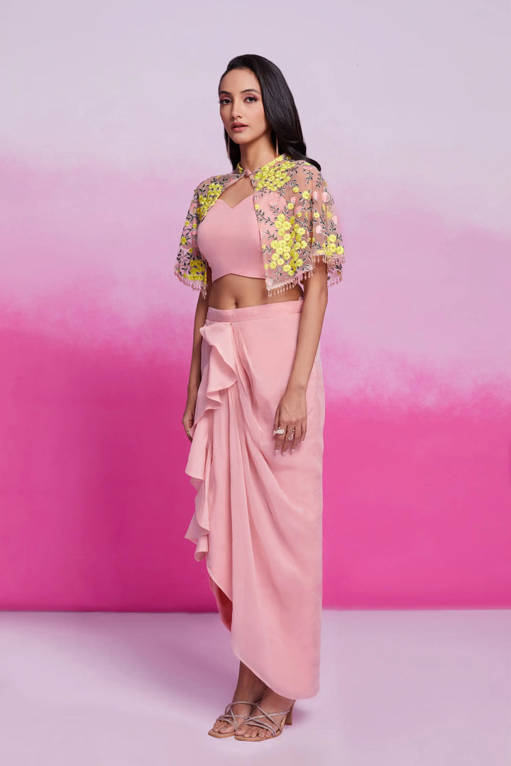 Peach Embroidery Co-ord Set - qivii