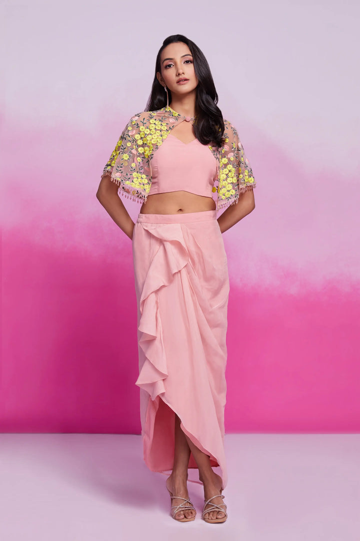 Peach Embroidery Co-ord Set - qivii