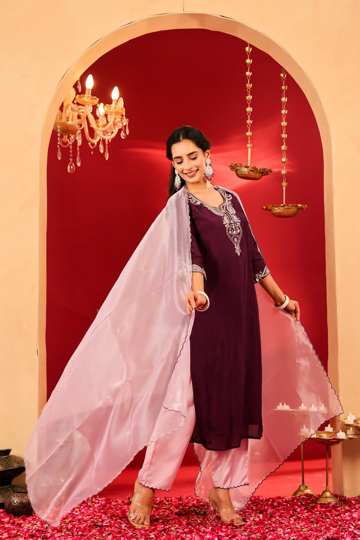 Ragavi Plum Purple Opada Kurta Set