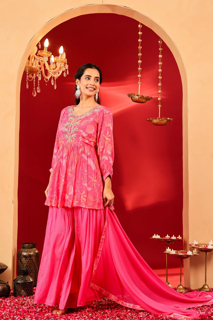 Ragavi Gulabi Glow Chinon Sharara Set