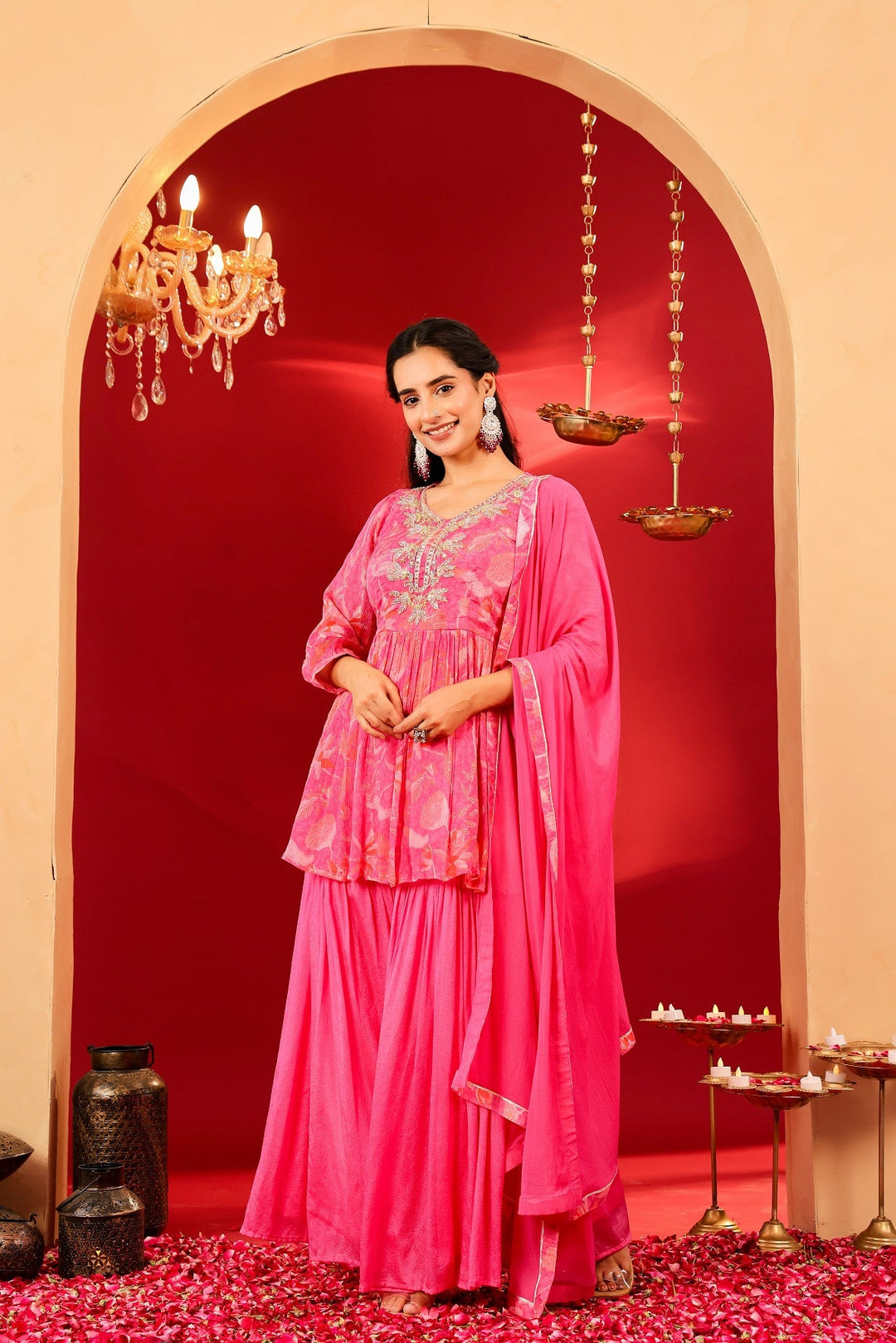 Ragavi Gulabi Glow Chinon Sharara Set