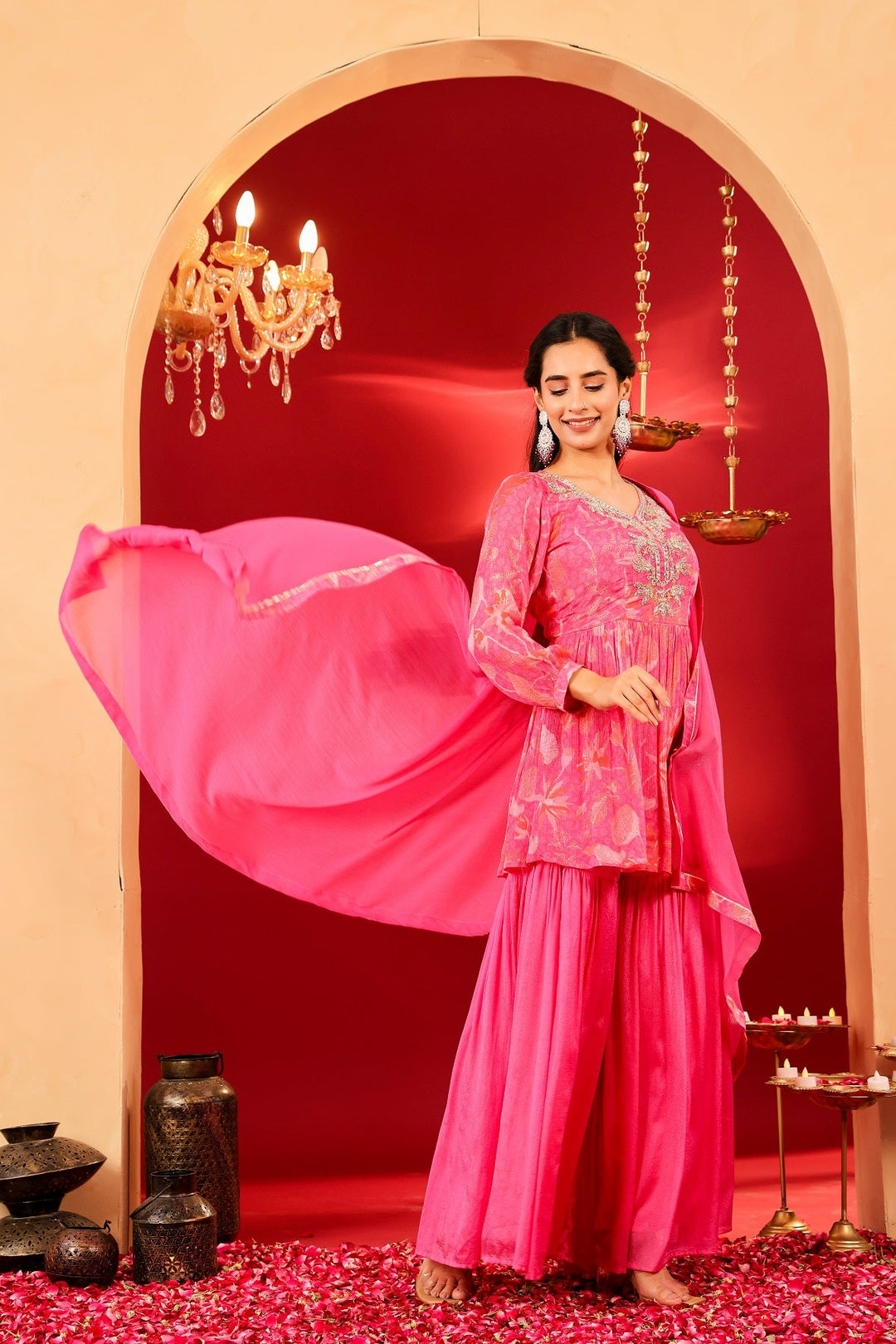 Ragavi Gulabi Glow Chinon Sharara Set