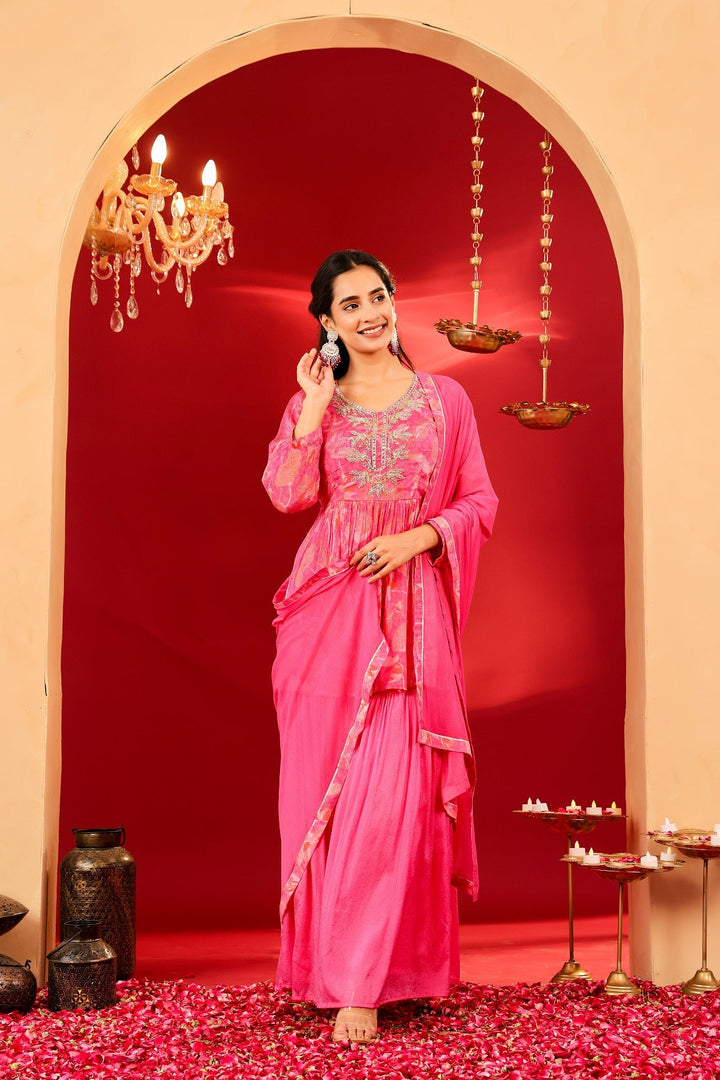 Ragavi Gulabi Glow Chinon Sharara Set