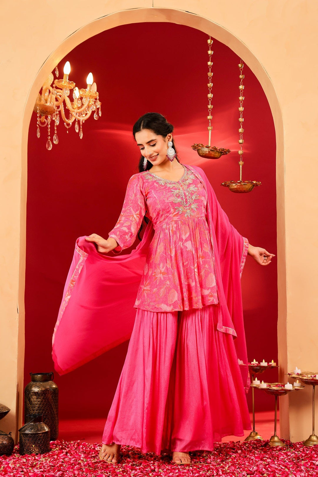 Ragavi Gulabi Glow Chinon Sharara Set