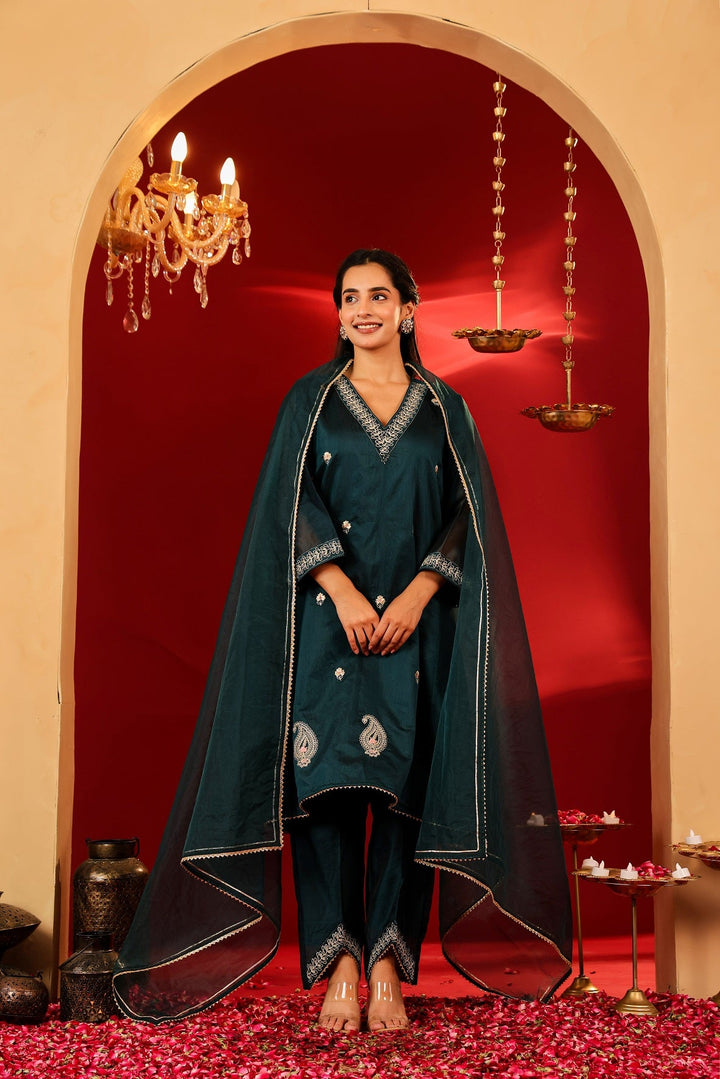 Ragavi Dark Teal Chanderi Kurta Set