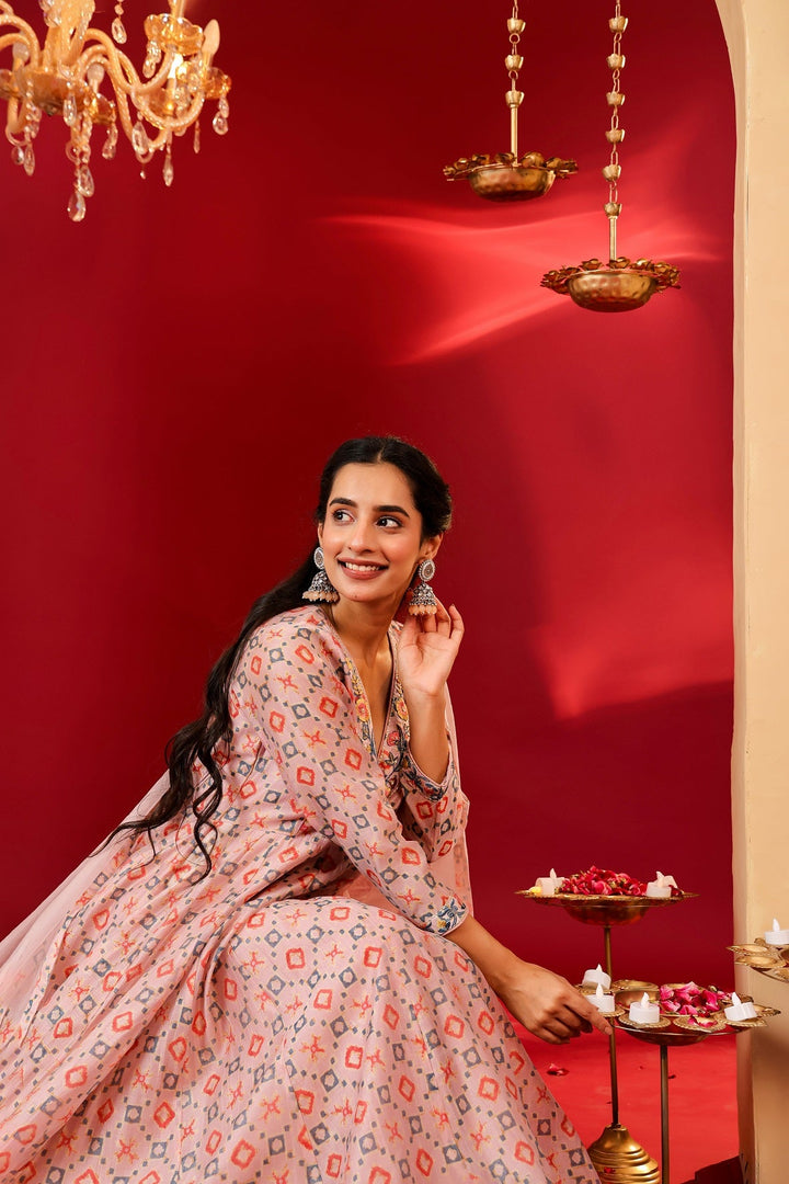 Ragavi Blush Pink Printed Chanderi Kurta Set