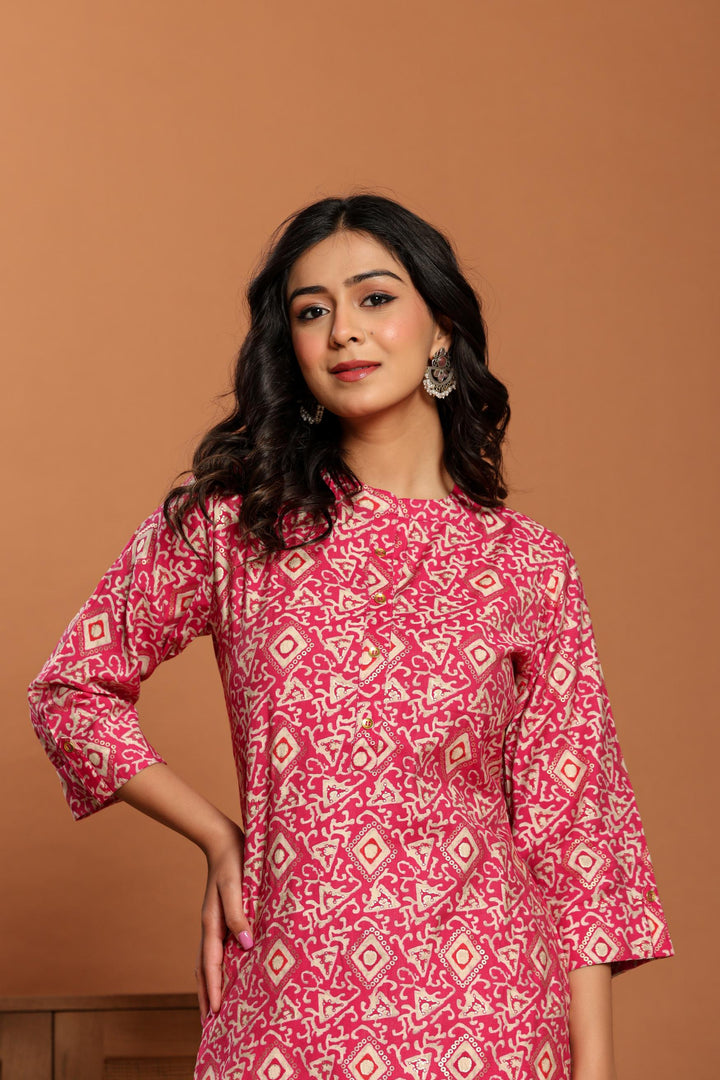 Pink Printed Rayon Kurta Set - qivii