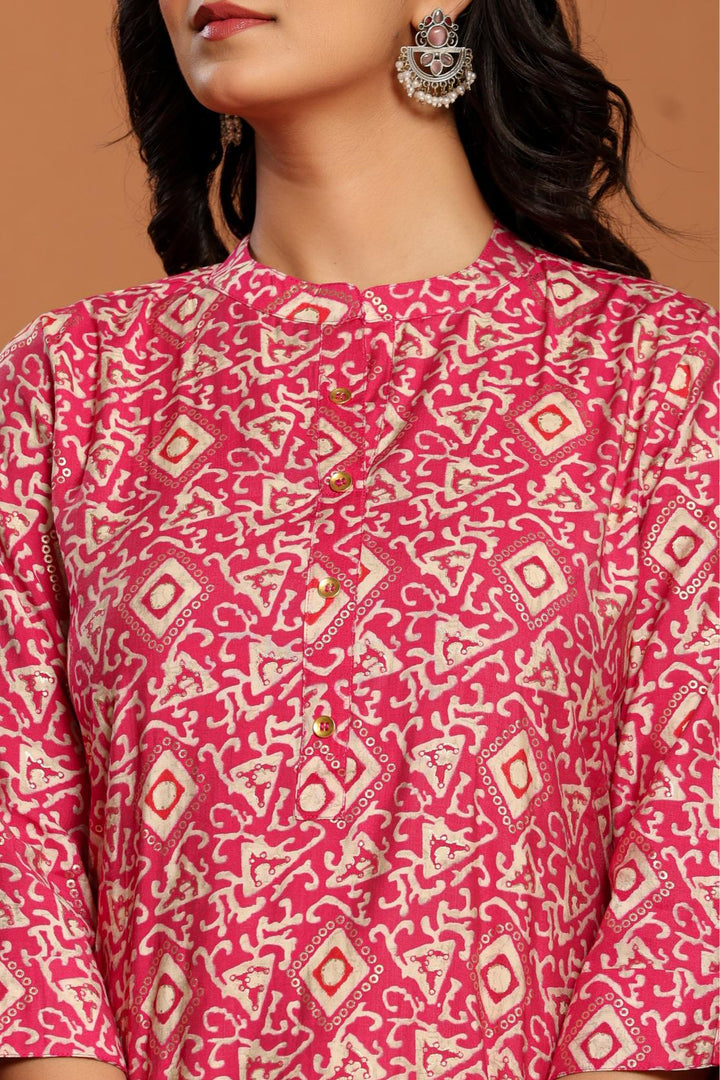 Pink Printed Rayon Kurta Set - qivii