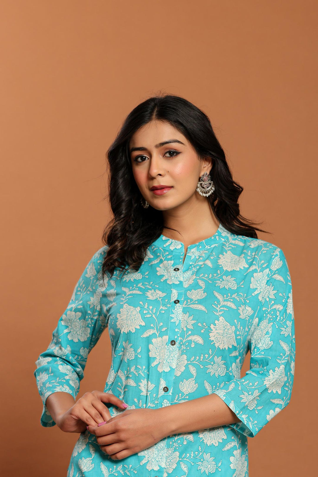 Blue Printed Cotton Kurta Set - qivii