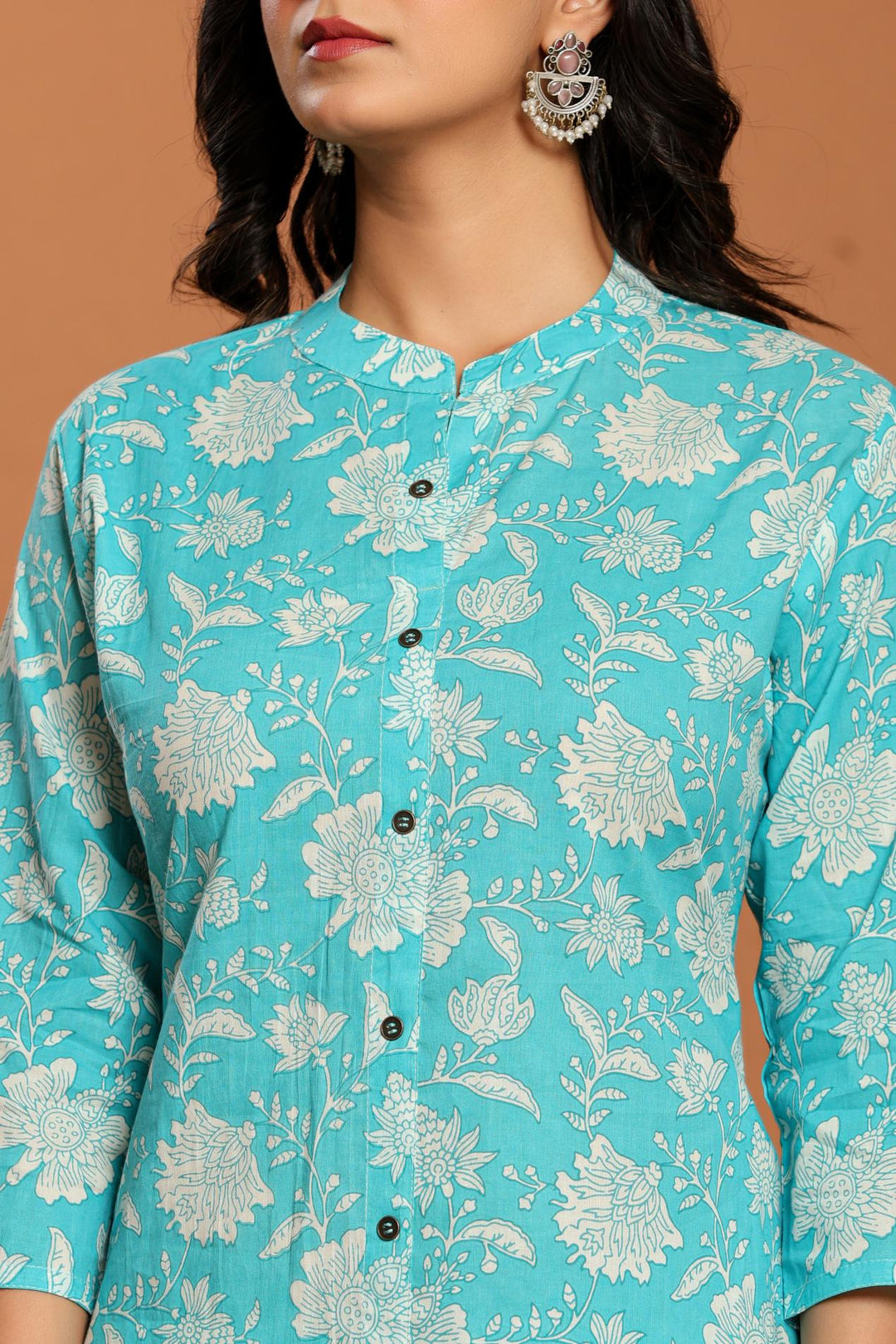 Blue Printed Cotton Kurta Set - qivii