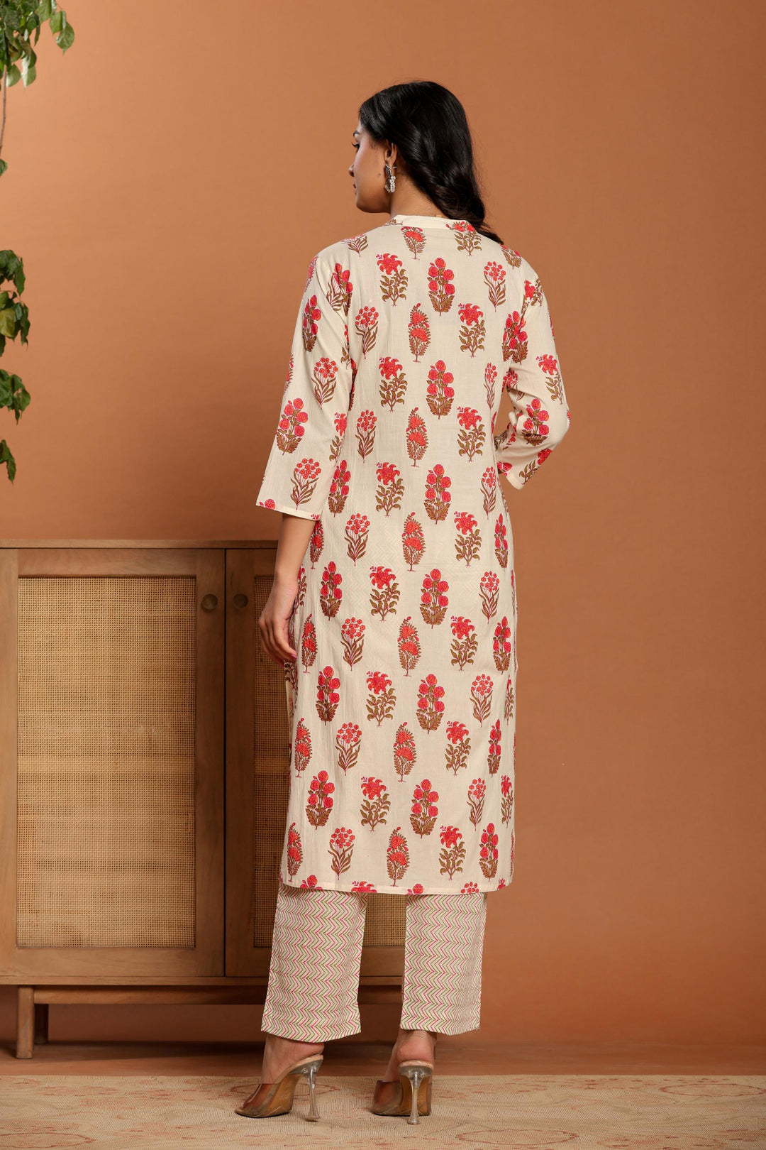 White Printed Cotton Kurta Set - qivii