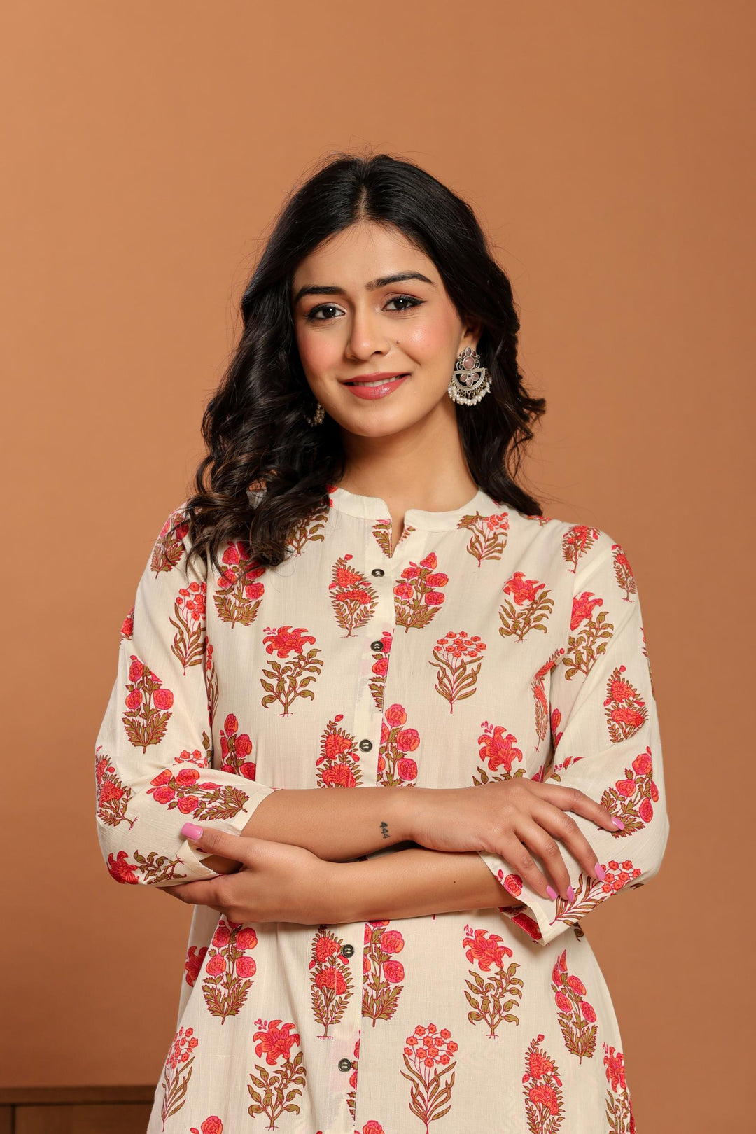 White Printed Cotton Kurta Set - qivii