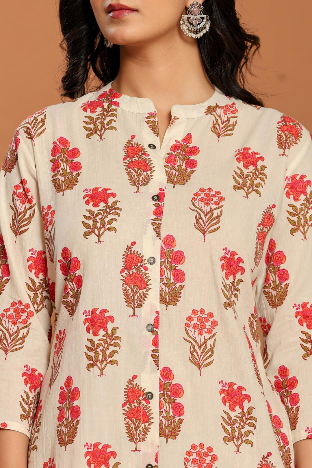 White Printed Cotton Kurta Set - qivii