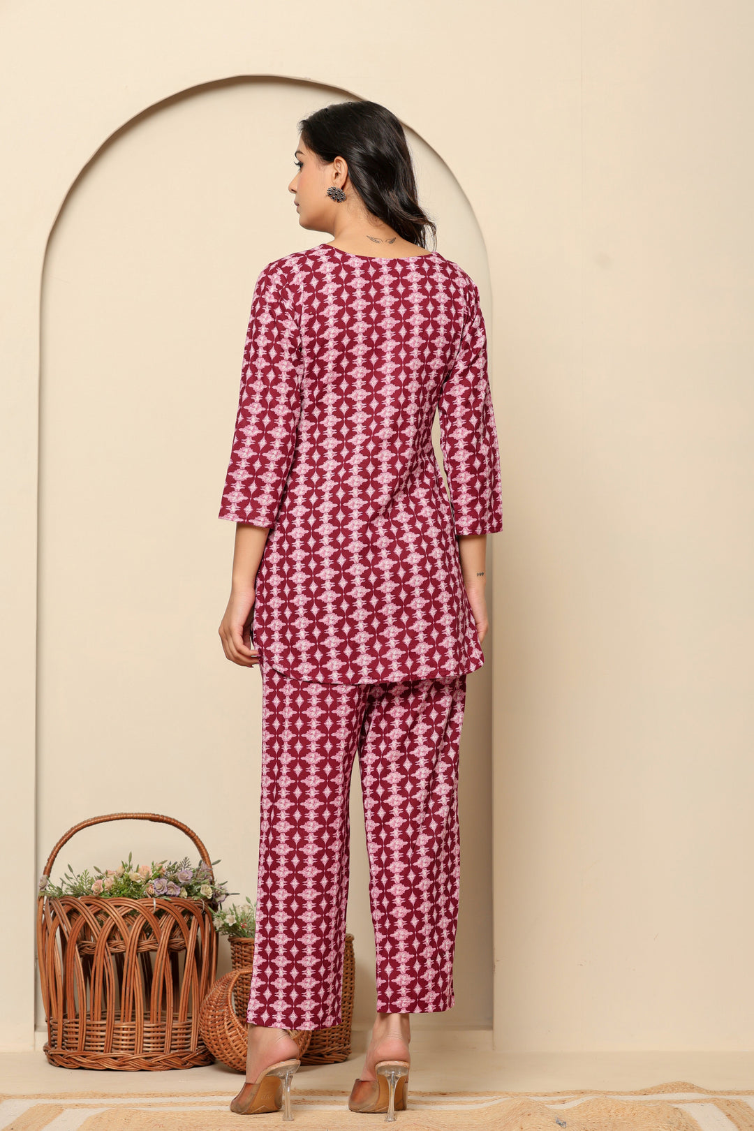 Pink Printed Cotton Coord Set - qivii