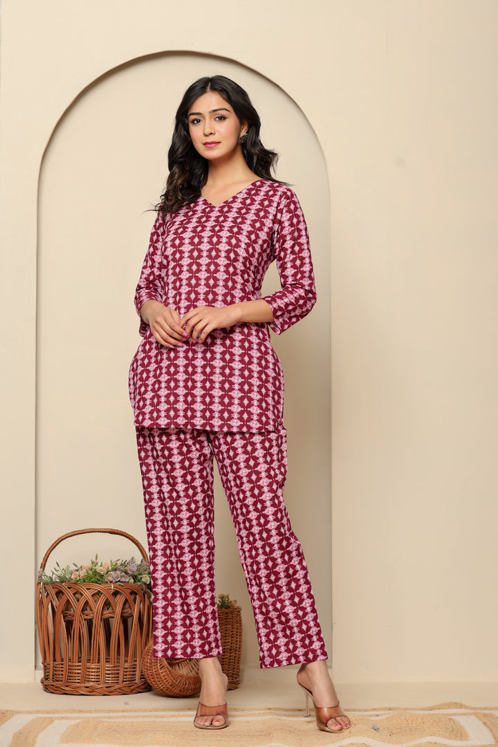 Pink Printed Cotton Coord Set - qivii