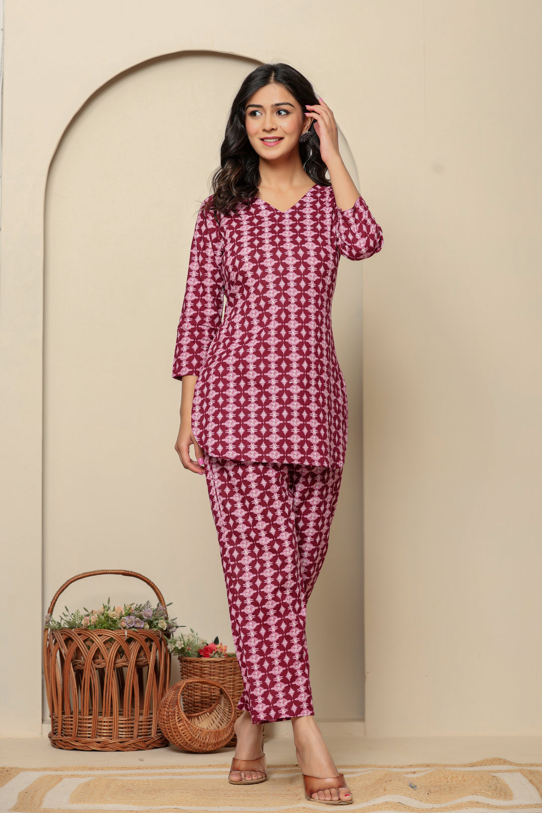 Pink Printed Cotton Coord Set - qivii